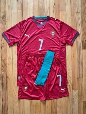 Puma Red Portugal Soccer Kit with Teal Accents